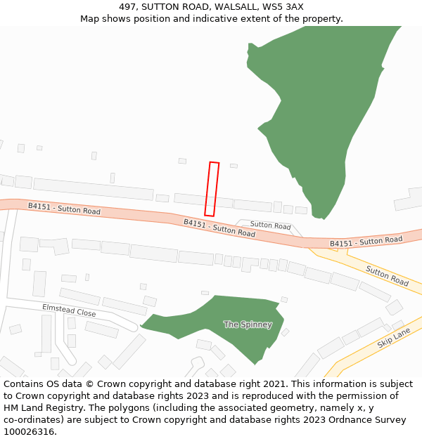497, SUTTON ROAD, WALSALL, WS5 3AX: Location map and indicative extent of plot