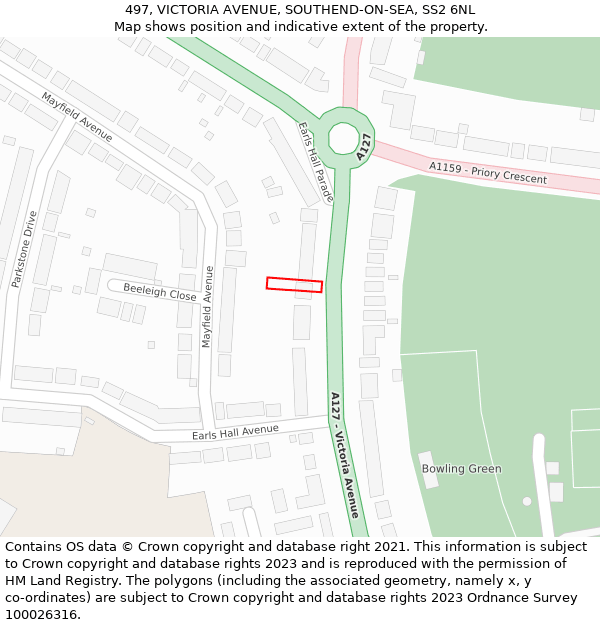 497, VICTORIA AVENUE, SOUTHEND-ON-SEA, SS2 6NL: Location map and indicative extent of plot