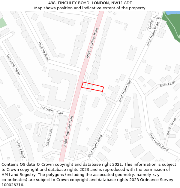 498, FINCHLEY ROAD, LONDON, NW11 8DE: Location map and indicative extent of plot