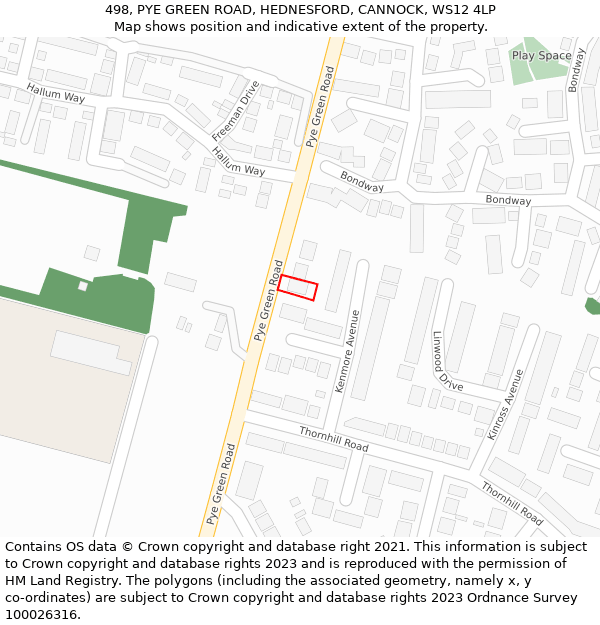 498, PYE GREEN ROAD, HEDNESFORD, CANNOCK, WS12 4LP: Location map and indicative extent of plot