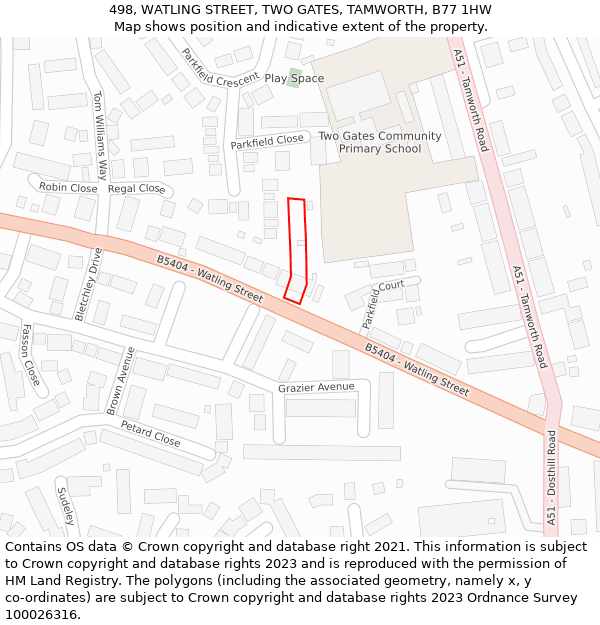 498, WATLING STREET, TWO GATES, TAMWORTH, B77 1HW: Location map and indicative extent of plot