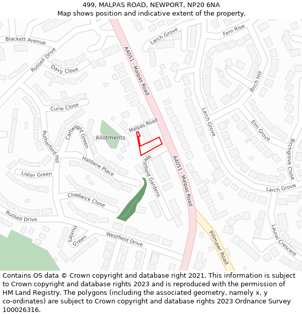 499, MALPAS ROAD, NEWPORT, NP20 6NA: Location map and indicative extent of plot