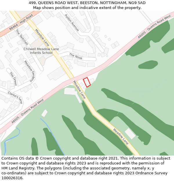 499, QUEENS ROAD WEST, BEESTON, NOTTINGHAM, NG9 5AD: Location map and indicative extent of plot