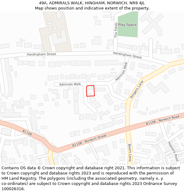 49A, ADMIRALS WALK, HINGHAM, NORWICH, NR9 4JL: Location map and indicative extent of plot