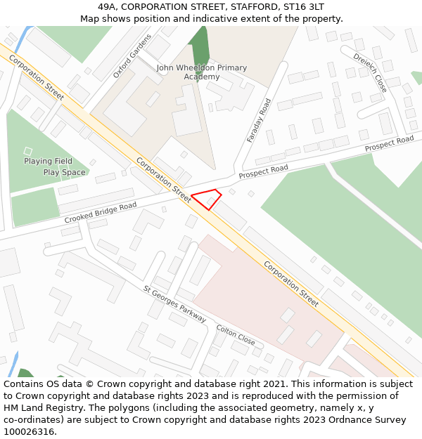 49A, CORPORATION STREET, STAFFORD, ST16 3LT: Location map and indicative extent of plot
