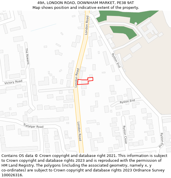 49A, LONDON ROAD, DOWNHAM MARKET, PE38 9AT: Location map and indicative extent of plot