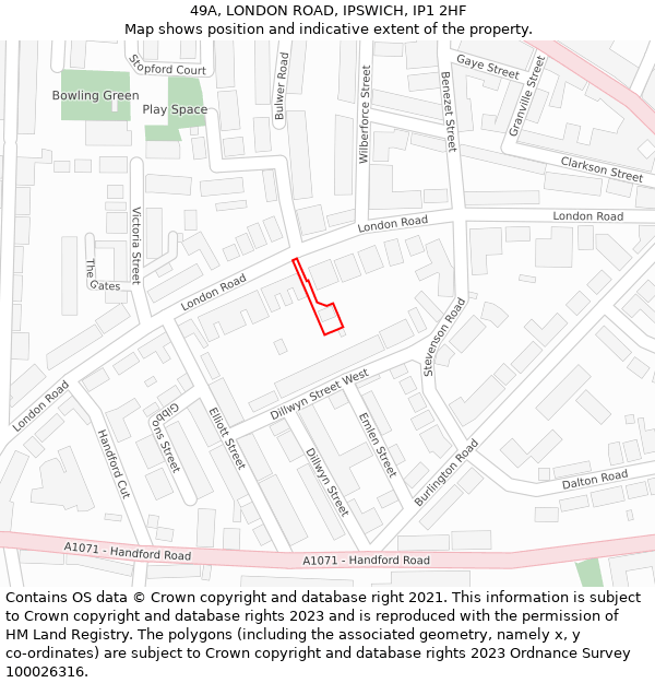 49A, LONDON ROAD, IPSWICH, IP1 2HF: Location map and indicative extent of plot