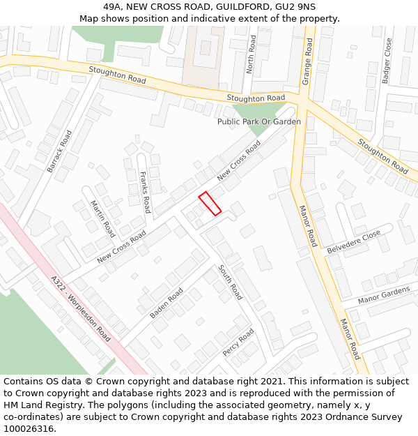 49A, NEW CROSS ROAD, GUILDFORD, GU2 9NS: Location map and indicative extent of plot