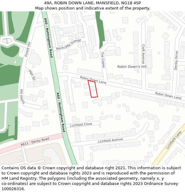 49A, ROBIN DOWN LANE, MANSFIELD, NG18 4SP: Location map and indicative extent of plot