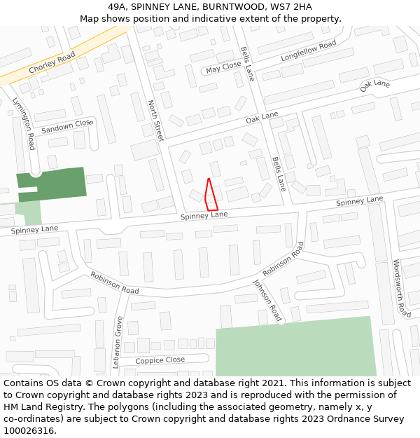 49A, SPINNEY LANE, BURNTWOOD, WS7 2HA: Location map and indicative extent of plot