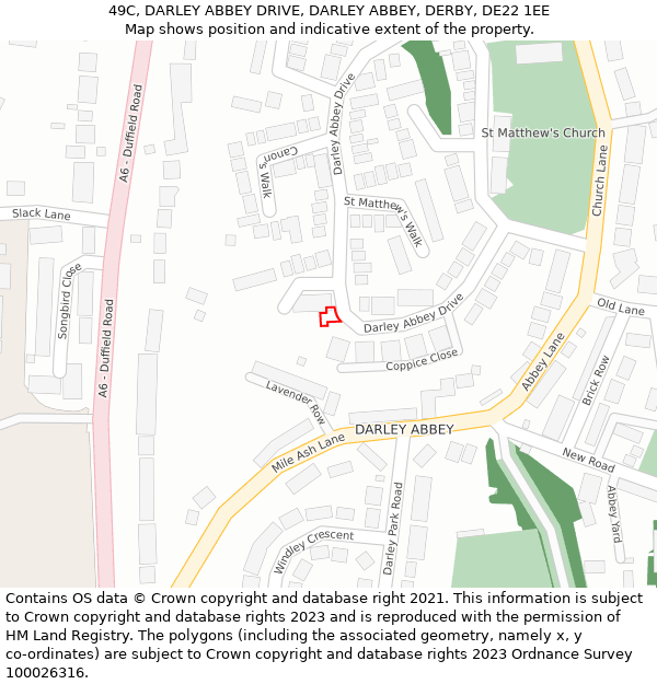 49C, DARLEY ABBEY DRIVE, DARLEY ABBEY, DERBY, DE22 1EE: Location map and indicative extent of plot