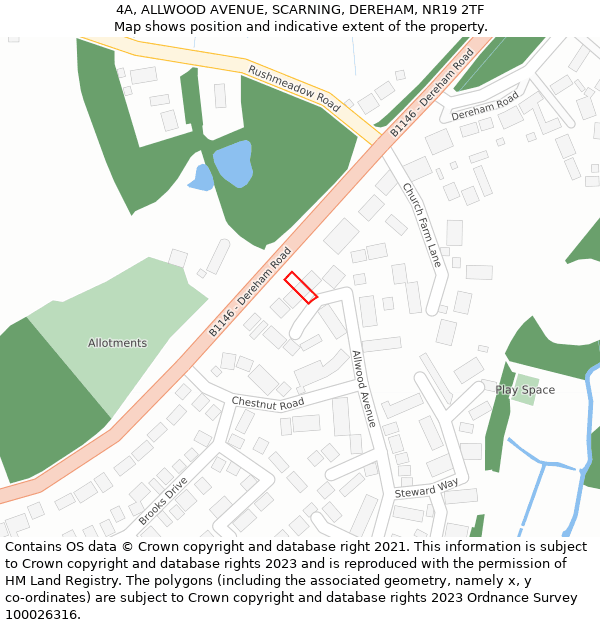 4A, ALLWOOD AVENUE, SCARNING, DEREHAM, NR19 2TF: Location map and indicative extent of plot