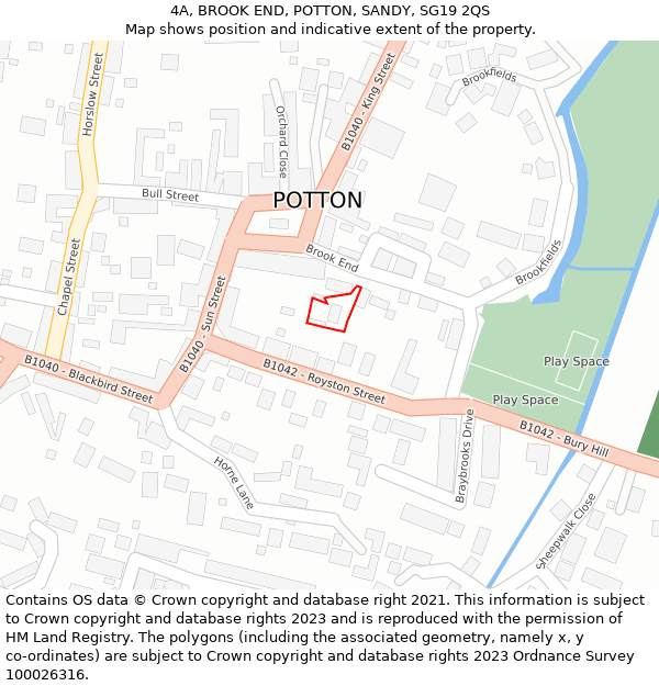 4A, BROOK END, POTTON, SANDY, SG19 2QS: Location map and indicative extent of plot