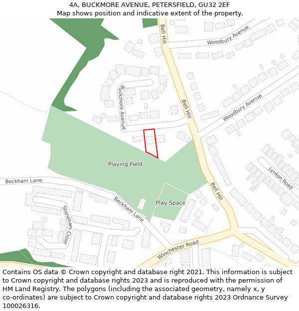 4A, BUCKMORE AVENUE, PETERSFIELD, GU32 2EF: Location map and indicative extent of plot