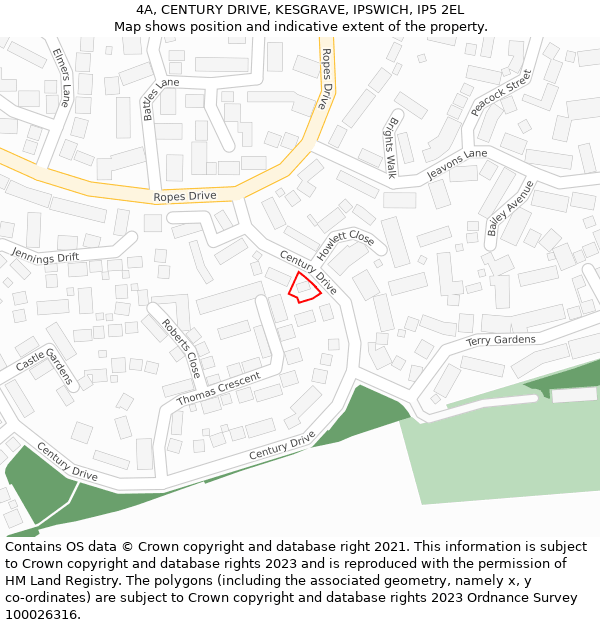 4A, CENTURY DRIVE, KESGRAVE, IPSWICH, IP5 2EL: Location map and indicative extent of plot