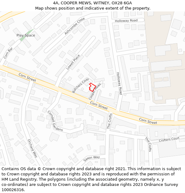 4A, COOPER MEWS, WITNEY, OX28 6GA: Location map and indicative extent of plot