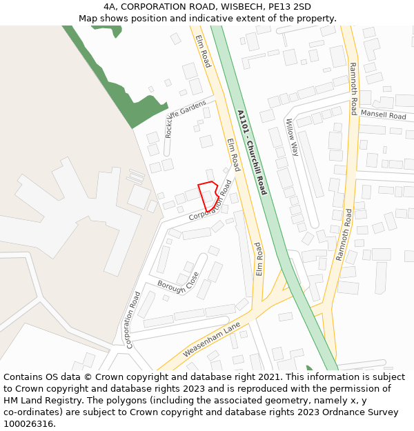 4A, CORPORATION ROAD, WISBECH, PE13 2SD: Location map and indicative extent of plot