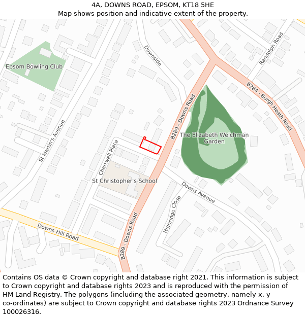 4A, DOWNS ROAD, EPSOM, KT18 5HE: Location map and indicative extent of plot