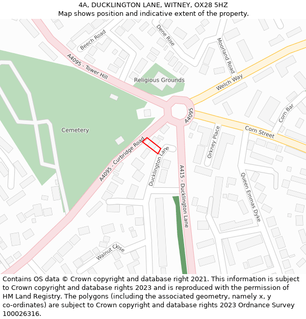 4A, DUCKLINGTON LANE, WITNEY, OX28 5HZ: Location map and indicative extent of plot