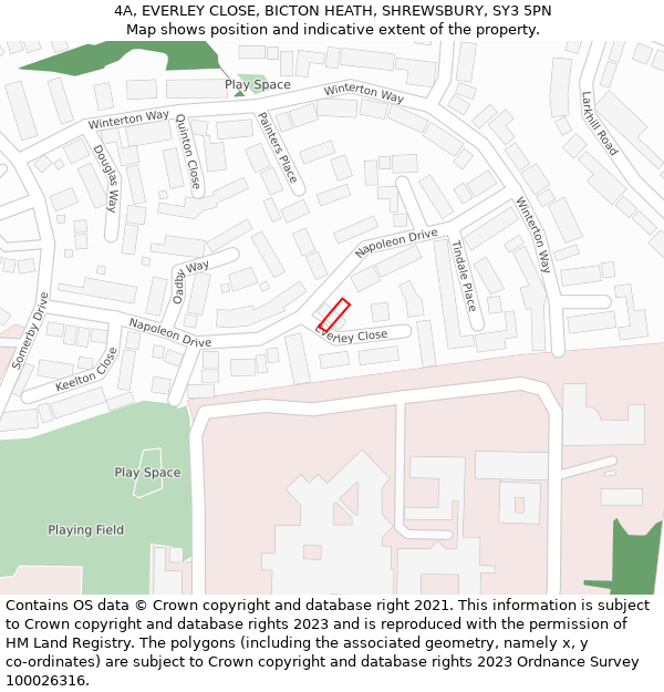 4A, EVERLEY CLOSE, BICTON HEATH, SHREWSBURY, SY3 5PN: Location map and indicative extent of plot