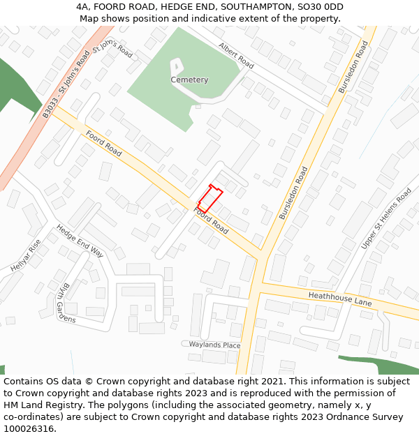 4A, FOORD ROAD, HEDGE END, SOUTHAMPTON, SO30 0DD: Location map and indicative extent of plot