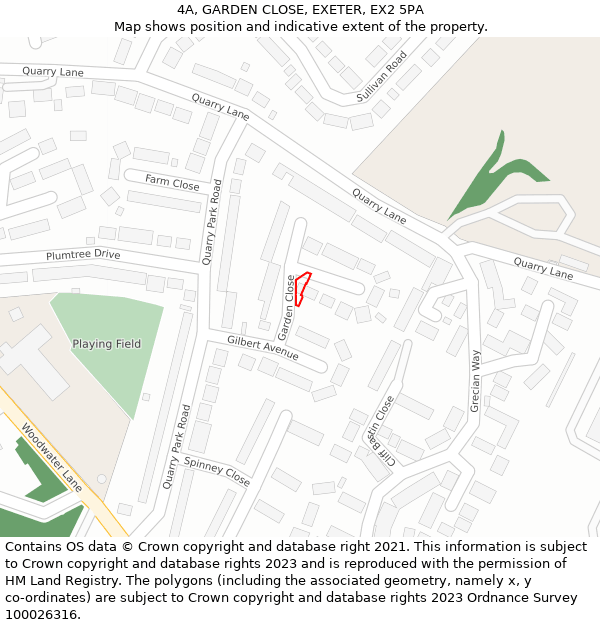 4A, GARDEN CLOSE, EXETER, EX2 5PA: Location map and indicative extent of plot