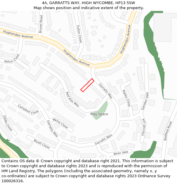 4A, GARRATTS WAY, HIGH WYCOMBE, HP13 5SW: Location map and indicative extent of plot