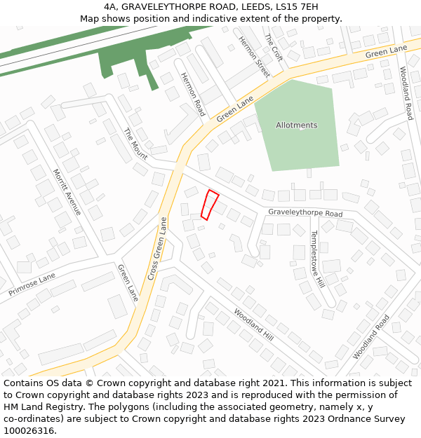 4A, GRAVELEYTHORPE ROAD, LEEDS, LS15 7EH: Location map and indicative extent of plot