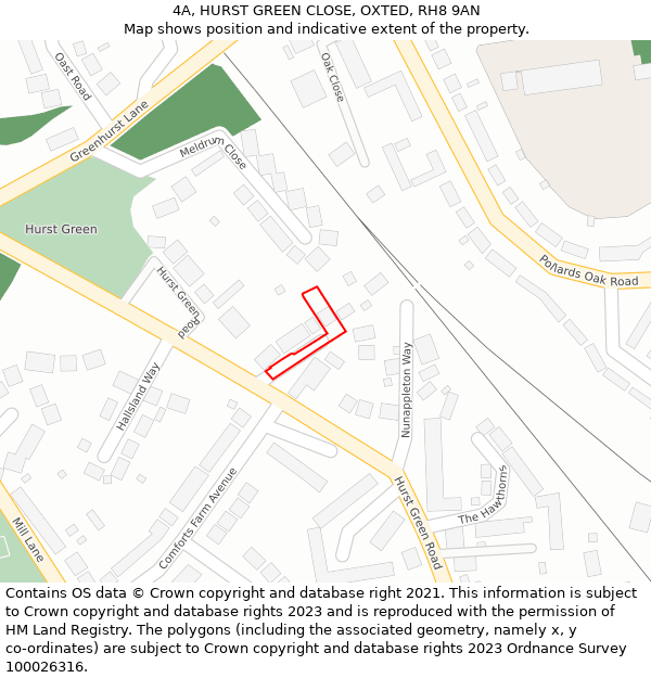 4A, HURST GREEN CLOSE, OXTED, RH8 9AN: Location map and indicative extent of plot