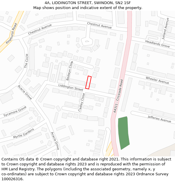 4A, LIDDINGTON STREET, SWINDON, SN2 1SF: Location map and indicative extent of plot
