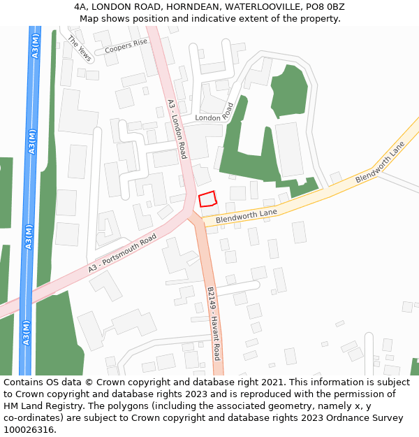 4A, LONDON ROAD, HORNDEAN, WATERLOOVILLE, PO8 0BZ: Location map and indicative extent of plot