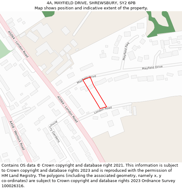 4A, MAYFIELD DRIVE, SHREWSBURY, SY2 6PB: Location map and indicative extent of plot