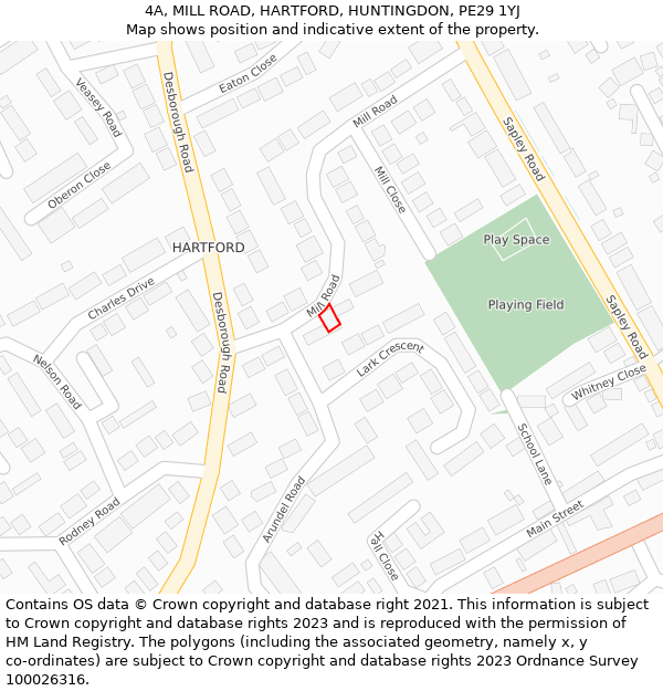 4A, MILL ROAD, HARTFORD, HUNTINGDON, PE29 1YJ: Location map and indicative extent of plot