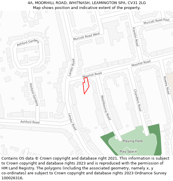 4A, MOORHILL ROAD, WHITNASH, LEAMINGTON SPA, CV31 2LG: Location map and indicative extent of plot