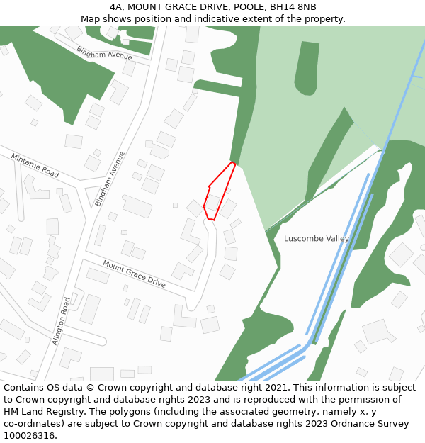 4A, MOUNT GRACE DRIVE, POOLE, BH14 8NB: Location map and indicative extent of plot