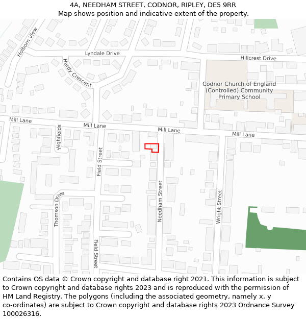 4A, NEEDHAM STREET, CODNOR, RIPLEY, DE5 9RR: Location map and indicative extent of plot