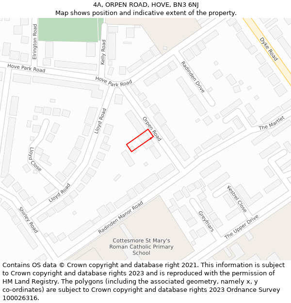 4A, ORPEN ROAD, HOVE, BN3 6NJ: Location map and indicative extent of plot