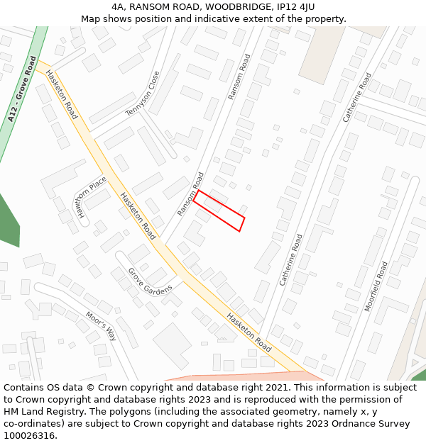 4A, RANSOM ROAD, WOODBRIDGE, IP12 4JU: Location map and indicative extent of plot