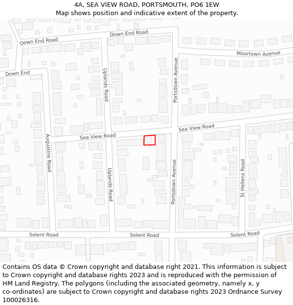 4A, SEA VIEW ROAD, PORTSMOUTH, PO6 1EW: Location map and indicative extent of plot