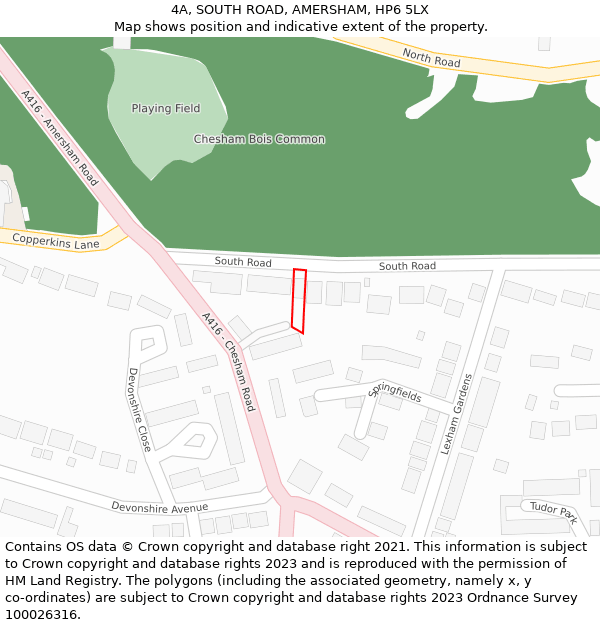 4A, SOUTH ROAD, AMERSHAM, HP6 5LX: Location map and indicative extent of plot