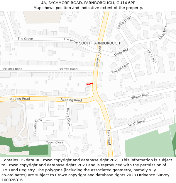 4A, SYCAMORE ROAD, FARNBOROUGH, GU14 6PF: Location map and indicative extent of plot