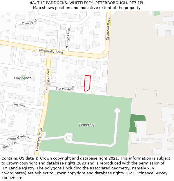 4A, THE PADDOCKS, WHITTLESEY, PETERBOROUGH, PE7 1PL: Location map and indicative extent of plot