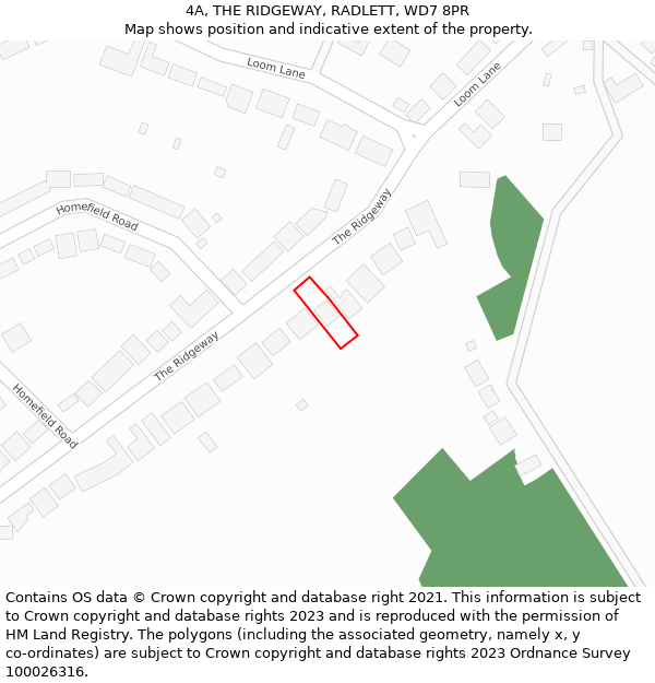 4A, THE RIDGEWAY, RADLETT, WD7 8PR: Location map and indicative extent of plot