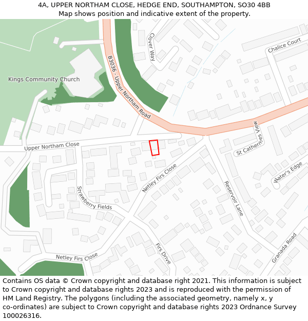 4A, UPPER NORTHAM CLOSE, HEDGE END, SOUTHAMPTON, SO30 4BB: Location map and indicative extent of plot