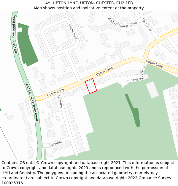 4A, UPTON LANE, UPTON, CHESTER, CH2 1EB: Location map and indicative extent of plot