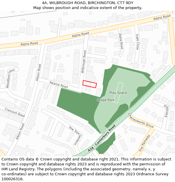 4A, WILBROUGH ROAD, BIRCHINGTON, CT7 9DY: Location map and indicative extent of plot