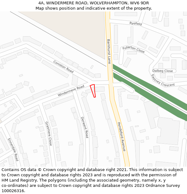 4A, WINDERMERE ROAD, WOLVERHAMPTON, WV6 9DR: Location map and indicative extent of plot