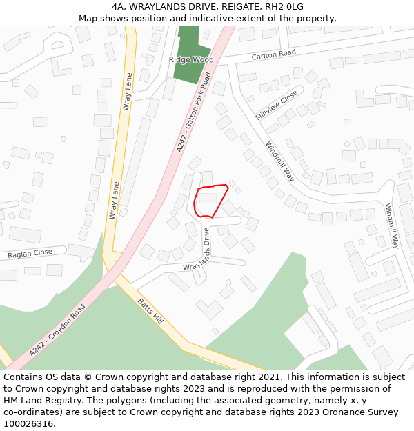 4A, WRAYLANDS DRIVE, REIGATE, RH2 0LG: Location map and indicative extent of plot