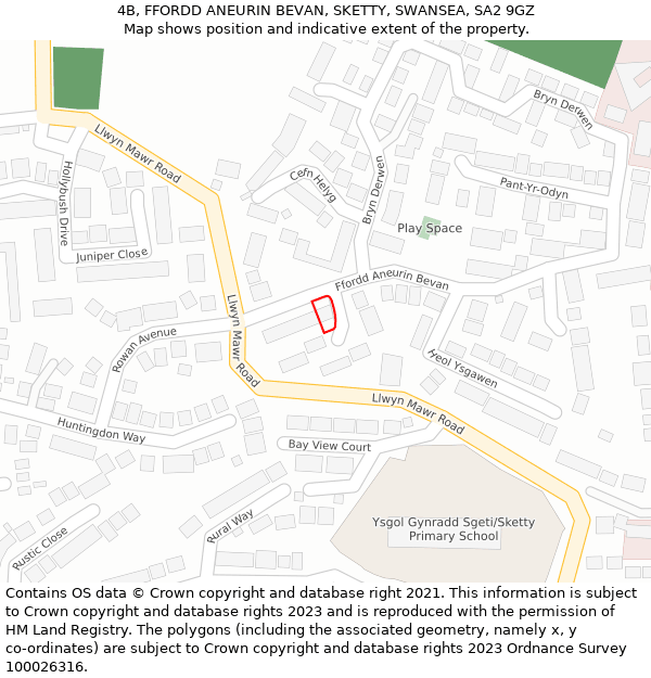 4B, FFORDD ANEURIN BEVAN, SKETTY, SWANSEA, SA2 9GZ: Location map and indicative extent of plot