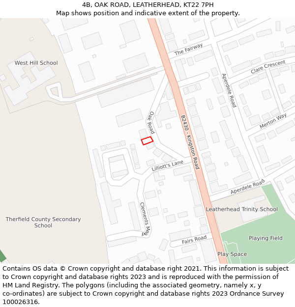 4B, OAK ROAD, LEATHERHEAD, KT22 7PH: Location map and indicative extent of plot